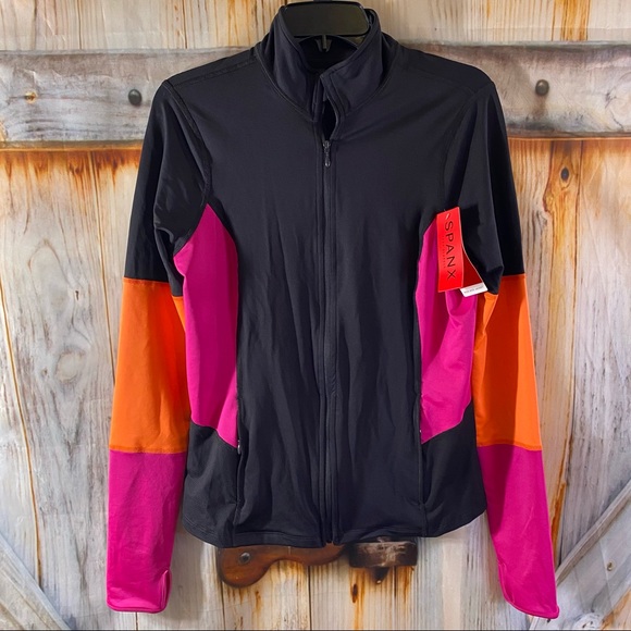 SPANX Jackets & Blazers - NWT Spanx Mod Bod Jacket Colorblock Full Zip Thumbholes Stretchy Work Out